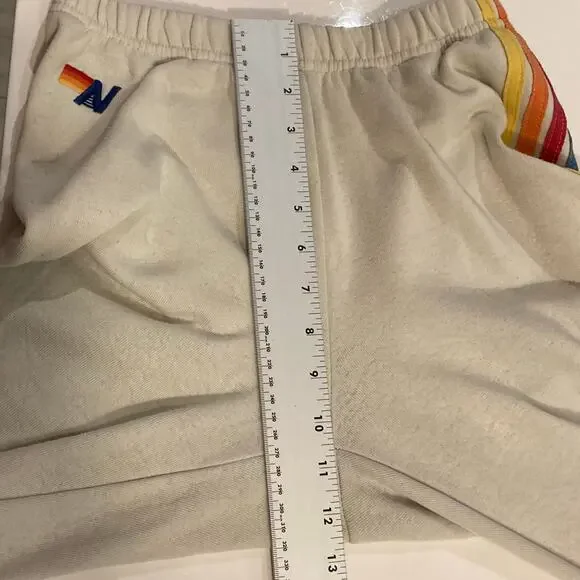 AVIATOR NATION Sweatpants S Cream Rainbow-Stripes Logo-Embroidery Jogger USA - Picture 10 of 14